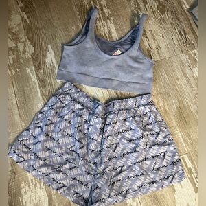 EUC💗PINK Victorias Secret Sleep Boxy Logo Short & Cotton Knit Sports Bra Sz-L!